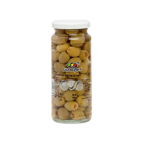 OLIVE XANH NHỒI ỚT LUXEAPERS - STUFFED GREEN OLIVE LUXEAPERS 360GR 