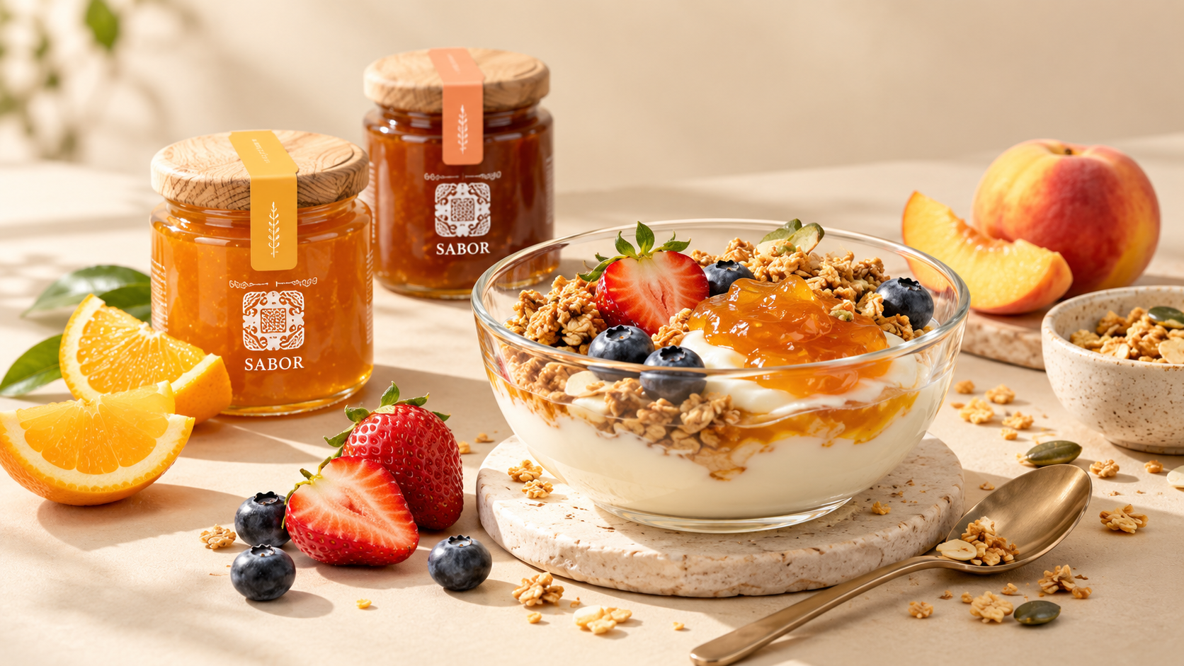 Mứt trái cây kết hợp yogurt và granola cho bữa sáng lành mạnh