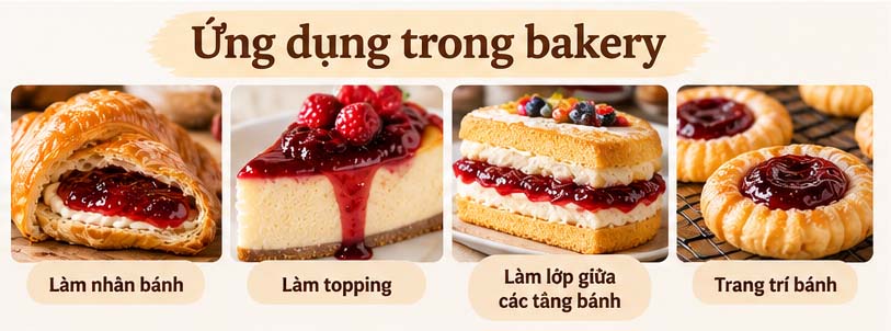 ứng dụng mứt trong bakery làm nhân và topping bánh